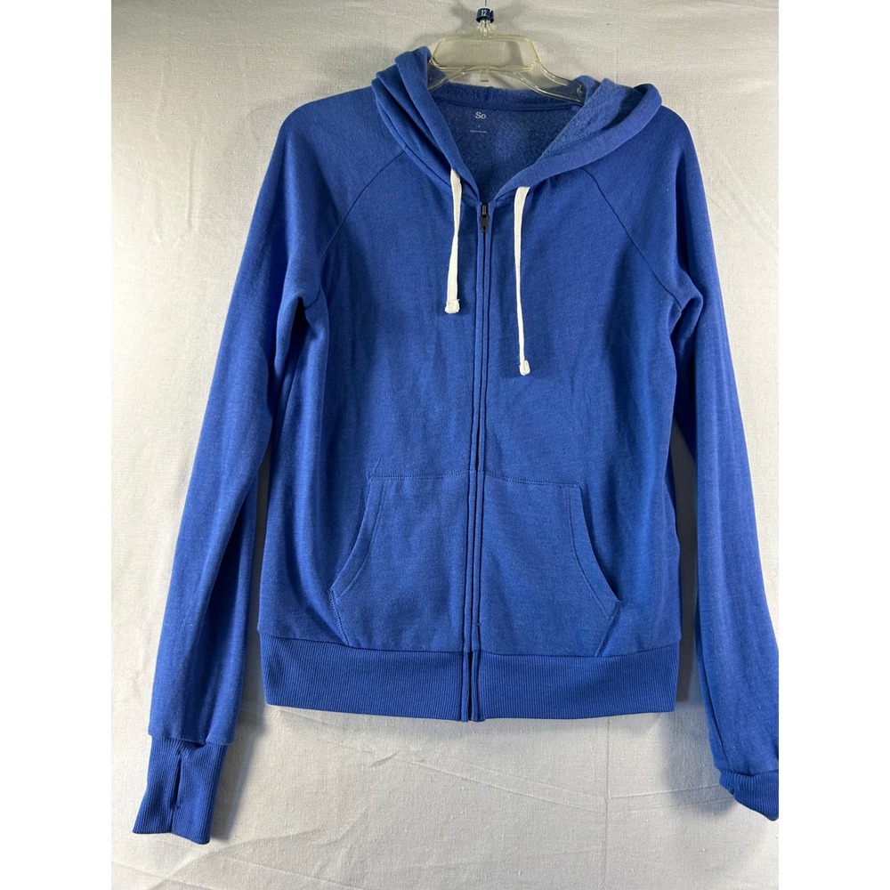 SO Womens Blue Full Zip Fleece Hoodie Sweatshirt Thumbholes Small